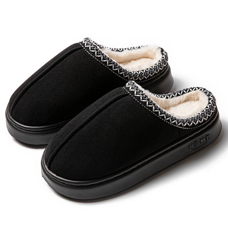 Unisex Suede Lace Warm Cotton Slippers with EVA Sole for Indoor/Outdoor Use