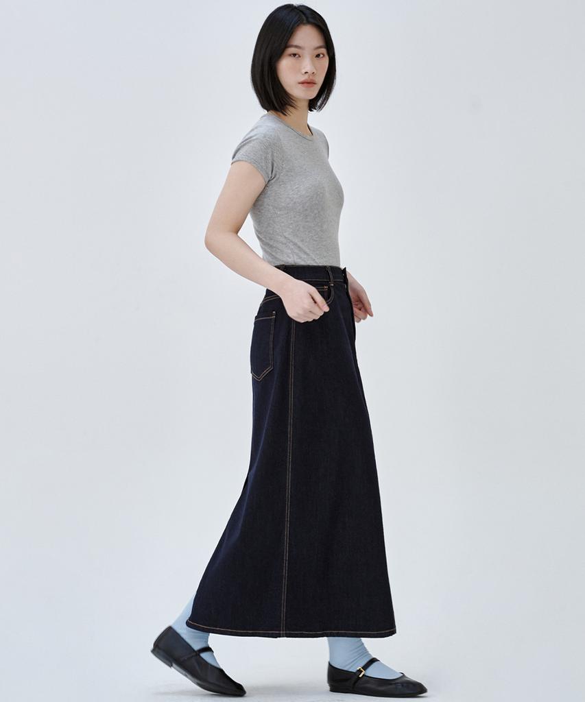 MALOUPE 3112 Non-Fade Denim Skirt (Dark Indigo)