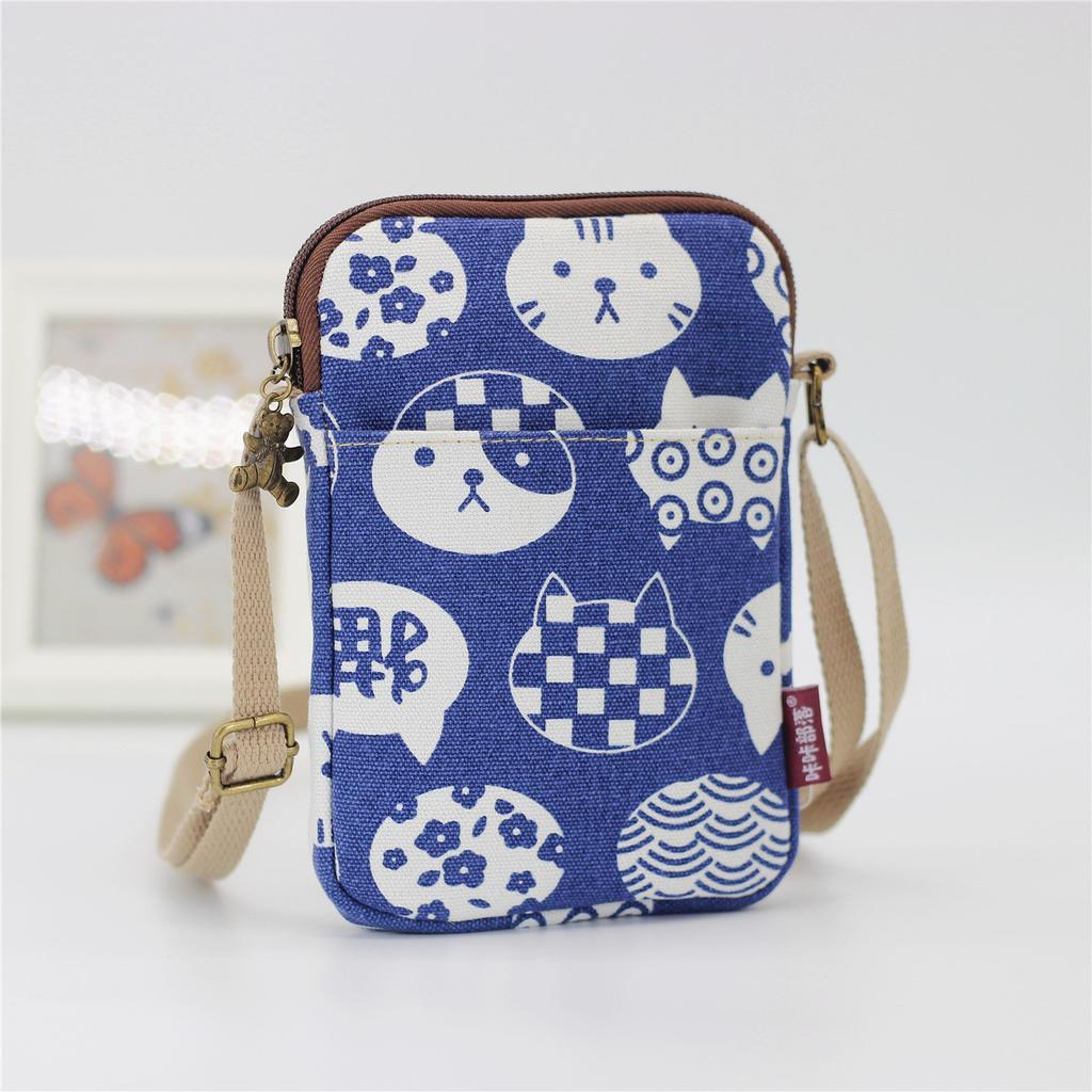Cute Cat Animal Print Crossbody Bag Kawaii Canvas Phone Purse Small Shoulder Bag With Adjustable Strap Purses and Handbags