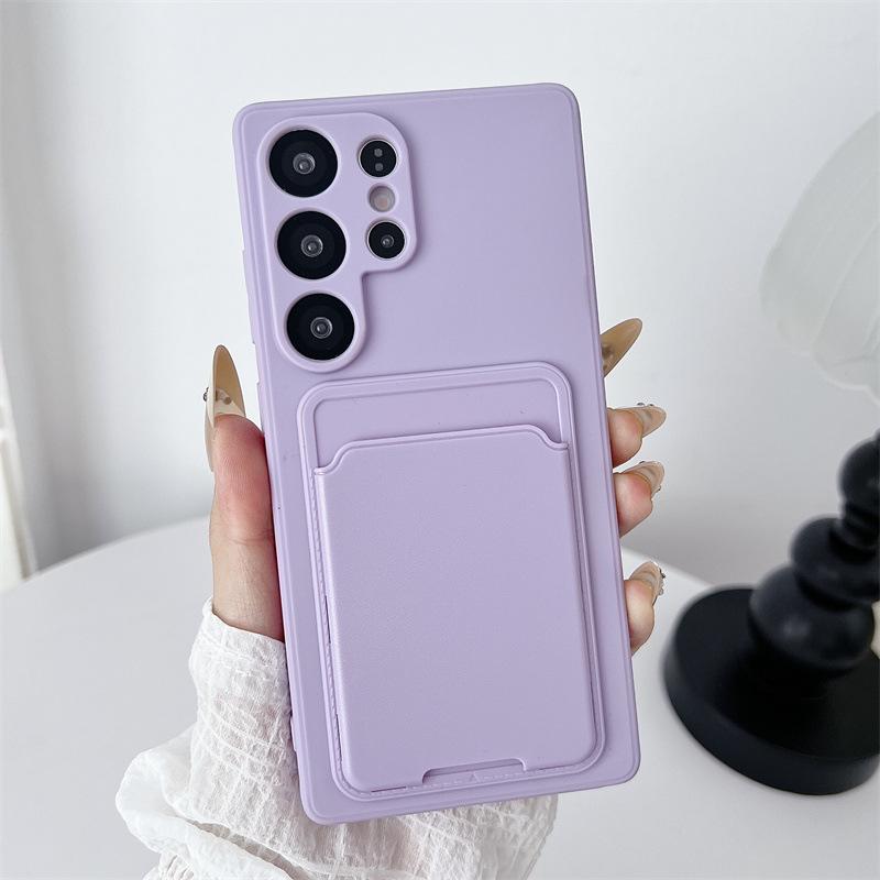 Luxury Solid Color Card Bag Wallet Holder Phone Case for Samsung Galaxy S25 S24 23 22 Ultra Plus FE A56 A72 Shockproof Cover