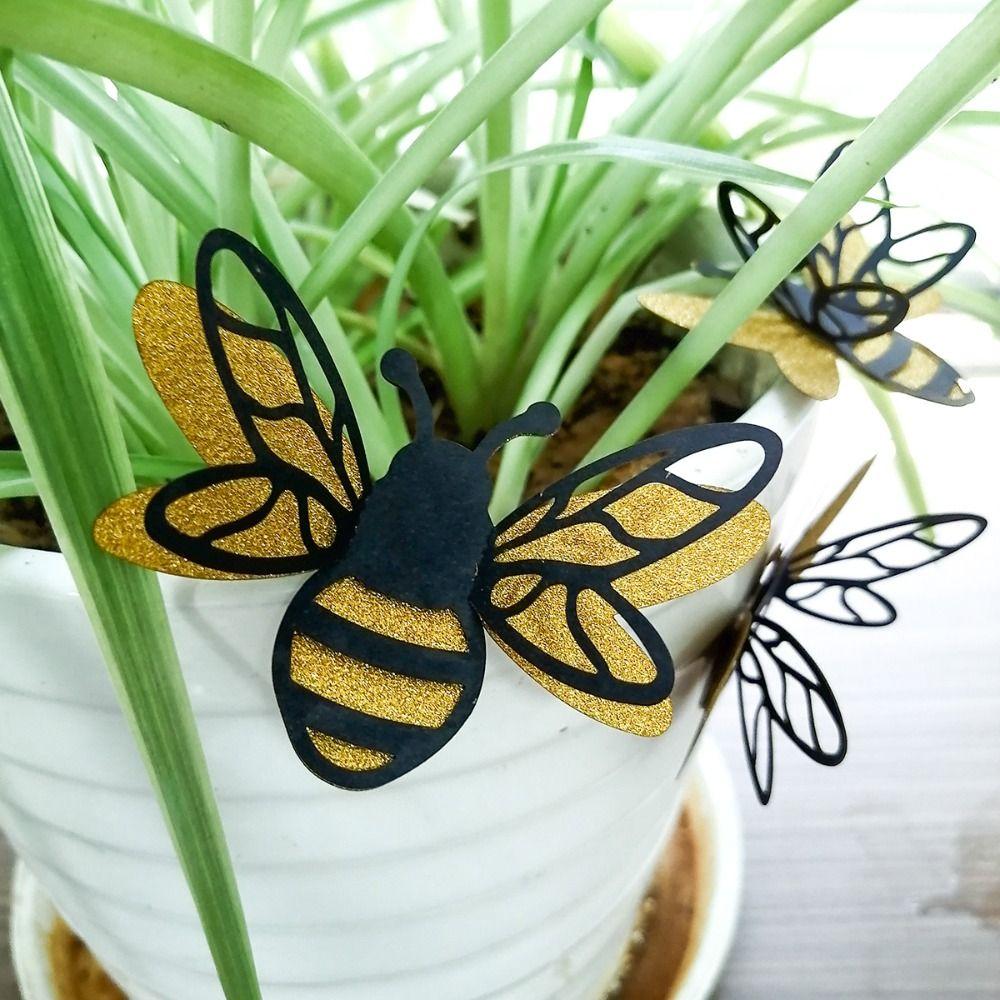 12pcs DIY 3D Bee Wall Stickers Paper Simulation Bee Decoration Small Bee Wall Painting  Wedding