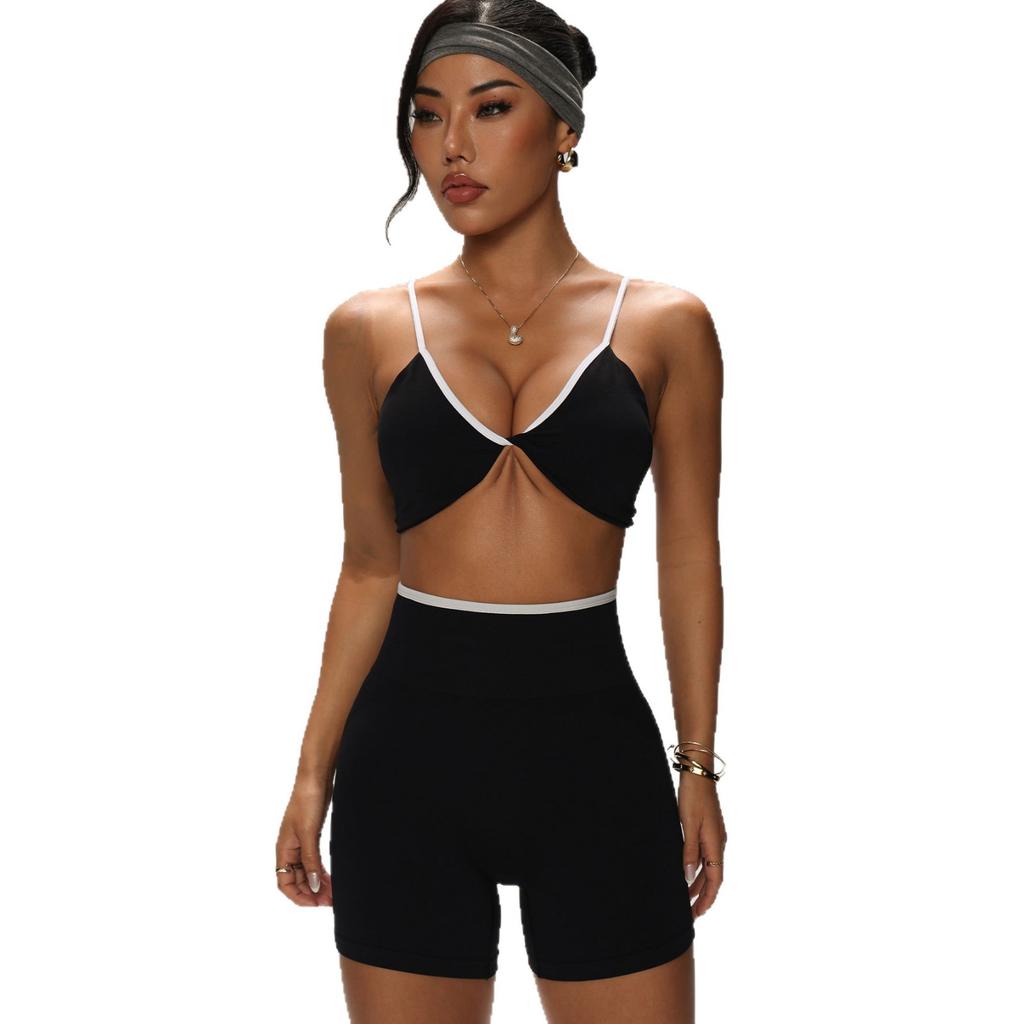 JYL Seamless Ribbed Contrast Knot High Waist Shorts