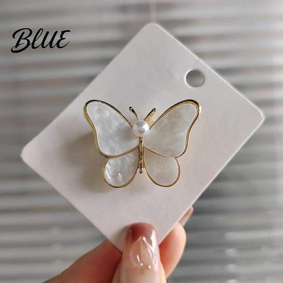 Enamel Butterfly Pin Women Brooch Sparkling Rhinestones Faux Pearl Butterflies