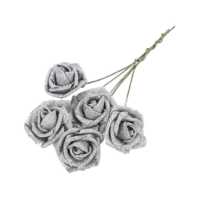 5/10pcs 6cm Glitter Foam Rose Artificial Flower Branch Bridal Bouquet Fake Flower DIY Wreath Craft Wedding Party Home Decor