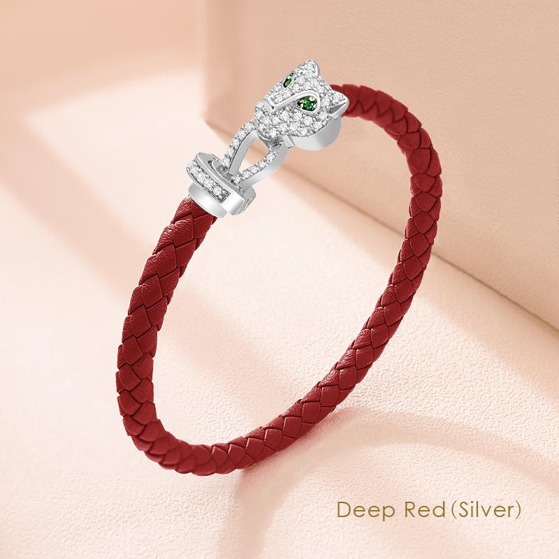 MOONLIGHT Classic Design Exquisite Cheetah Zircon Bracelet for Women Braided Leather Bracelet Quality Banquet Couples Gift