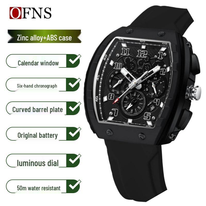 Oufannishi Men s Multifunctional Quartz Chronograph Barrel-Shaped Sports Watch