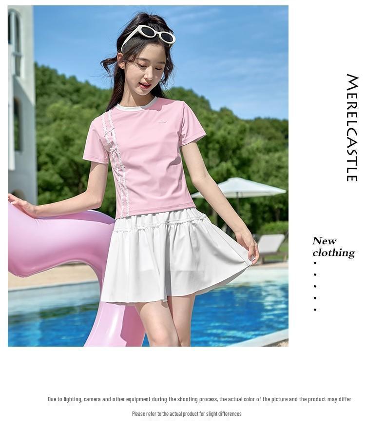 Girls' Junior High School Two-Piece Swimsuit with Chest Pads - Stylish Design for Medium and Large Children