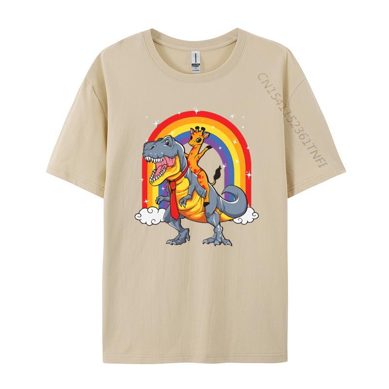 Giraffe Riding Trex Camelopard Dinosaur Tshirts Vintage T Shirts Funny Print Tee Shirts Pure Cotton Male Tops