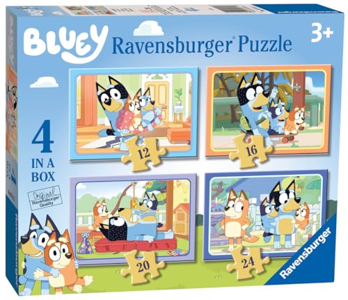 

Ravensburger Bluey - 4 in Box (12, 16, 20, 24 Pieces) Jigsaw Puzzles for Kids Age 3 Years Up