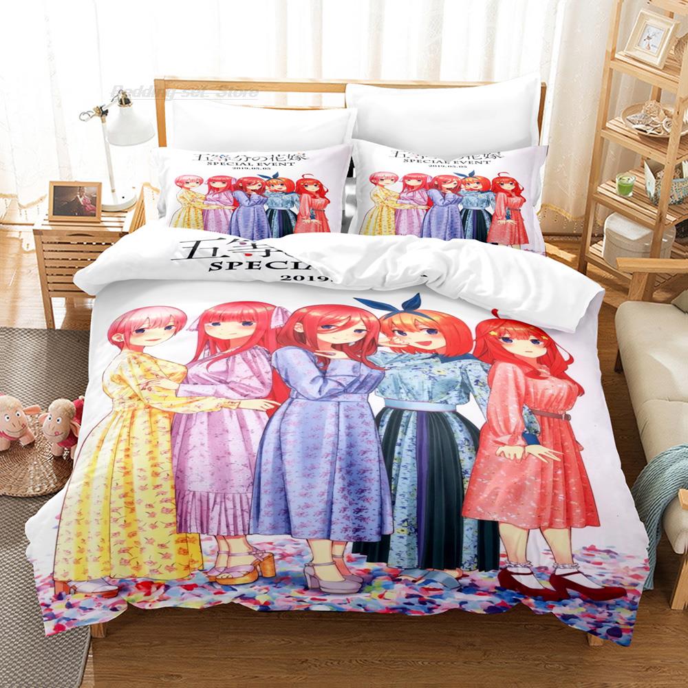 

Постельное белье Пять невест Односпальный Полуторный Двуспальный Кинг-сайз Комплект постельного белья Взрослый Детский Спальня Комплект пододеяльника 3D Каваи EU single(135x200cm)