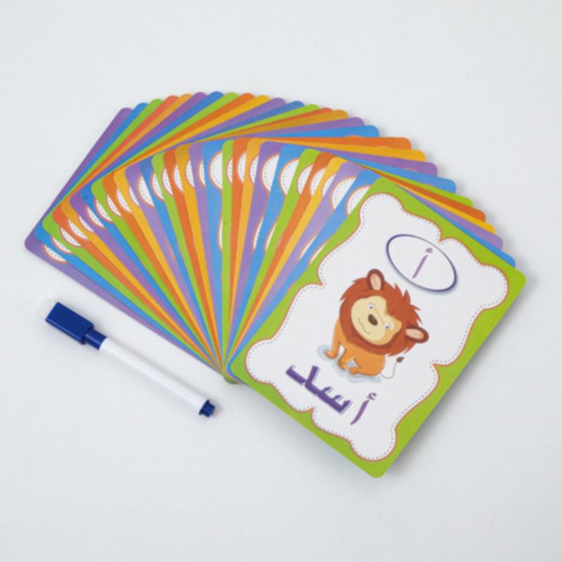 

28 шт./набор Стираемые Обучающие Карточки для Распознавания Арабского Алфавита Образовательные Карточки для Детей Детского Сада Раннее Образование