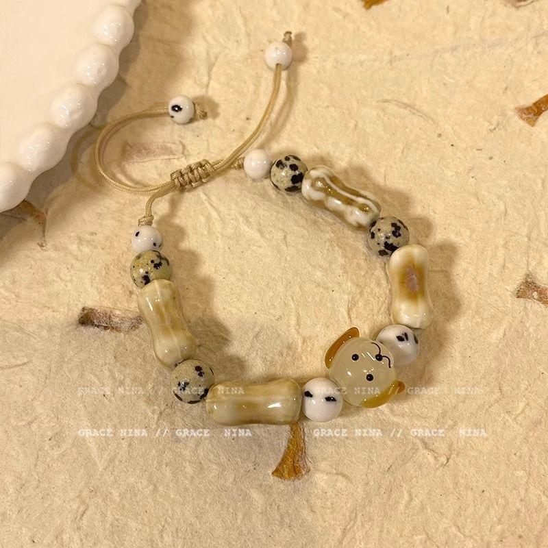 Cute Dog Bead-stringed Bracelet - Best Friend Bracelet - Versatile and Adjustable Accessory Creamy Dog