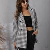 QICED Damen Vintage Casual Plaid Print Herbst Winter Langarm POLO Neck Jacken & Mäntel