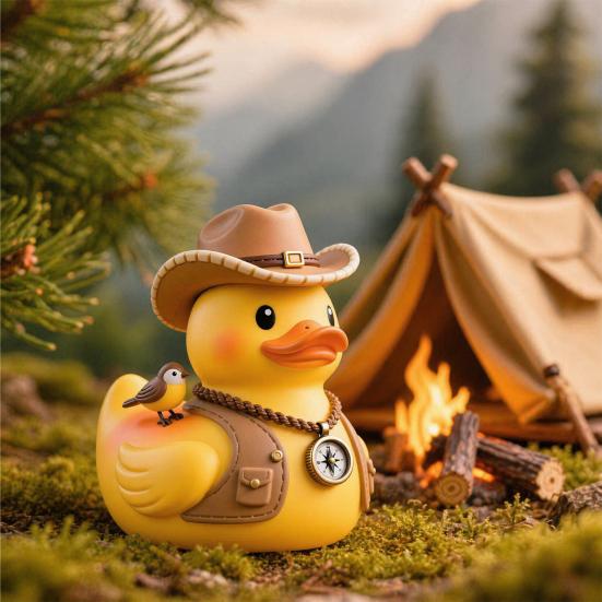 Yousheng Yellow Duck Ornament with Mountaineering Gear, Outdoor Explorer Theme Decorative Figurine, Synthetic Resin Duck Statue for Desktop Bookshelf