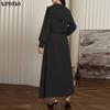 VONDA 2PCS Women Long Sleeve Hooded Tops and Sleeveless Skirts Casual Two Piece Suit Sets