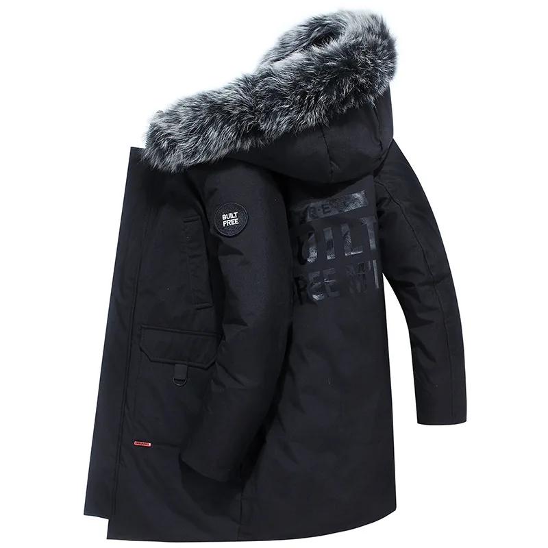 Men Hooded Fur Collar Duck Down Coats Winter Man Long Puffer Jackets Male Outdoor Casual Thicker Warm Parkas Size 3X