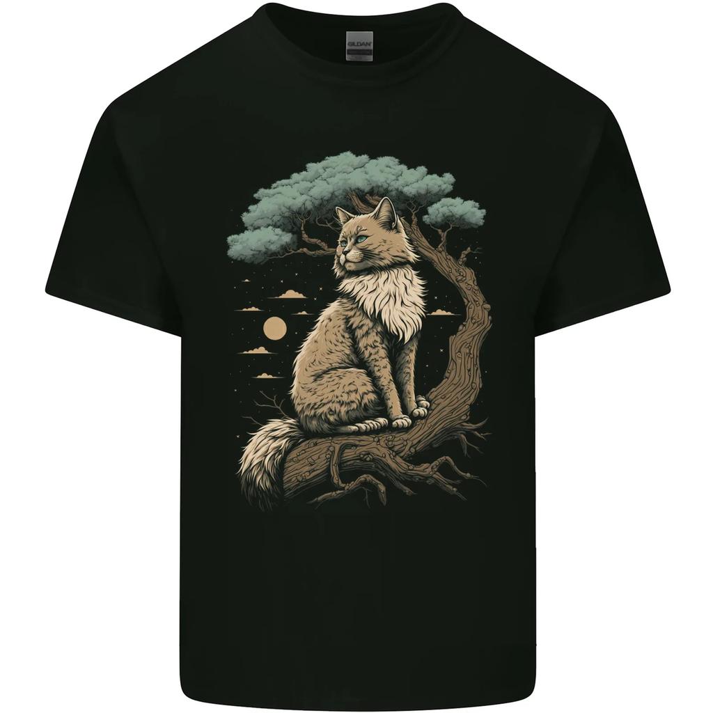 A Moon Cat Sitting on a Tree Fantasy Kids T-Shirt Childrens