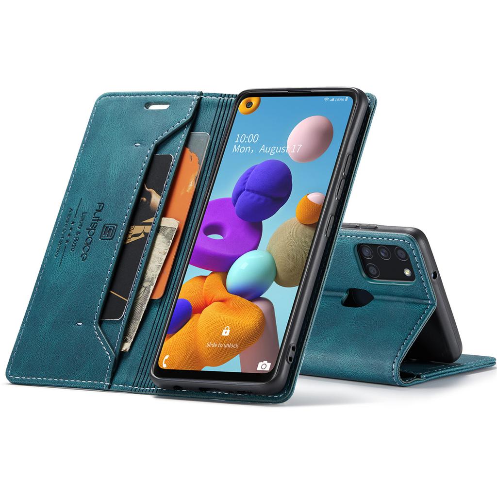 Premium Vintage Leather Wallet Case with RFID Blocking for Samsung Galaxy A21s - Elegant Flip Cover with Card Holder Shockproof Protection (4 Colors)