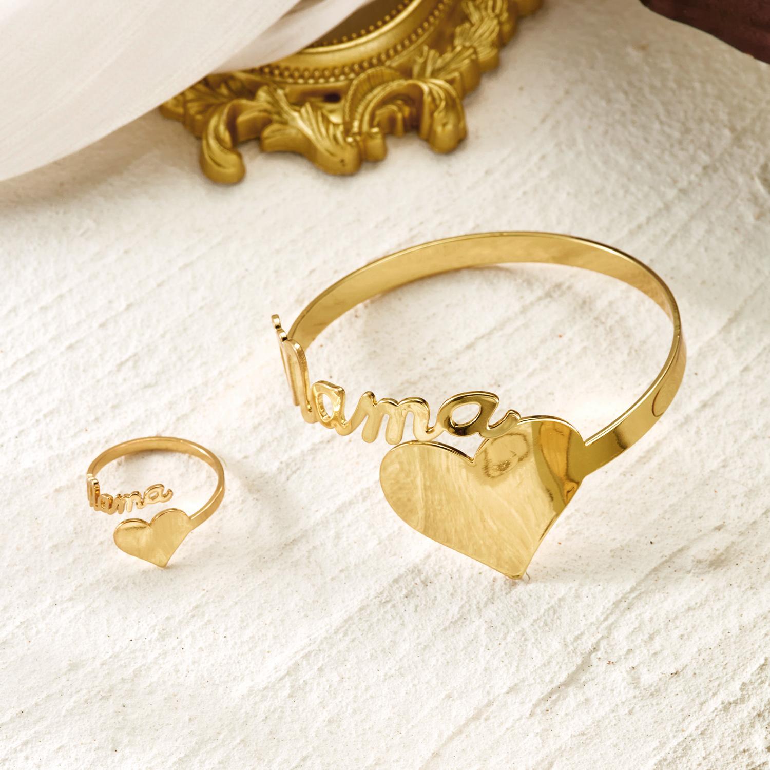 

Elegant Mama Letter Cuff Bracelet Ring Set for Women Fashion Heart Open Bangle Personality Jewelry Mother s Day Birthday Gift