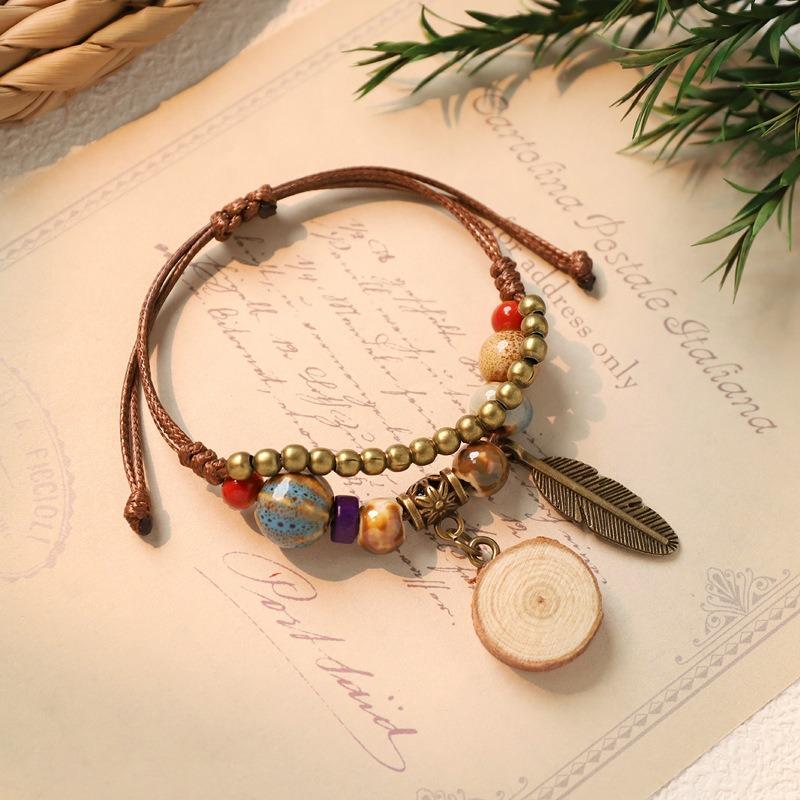 Hand woven ceramic plant acorn bracelet natural fruit hand rope retro literary bracelet women