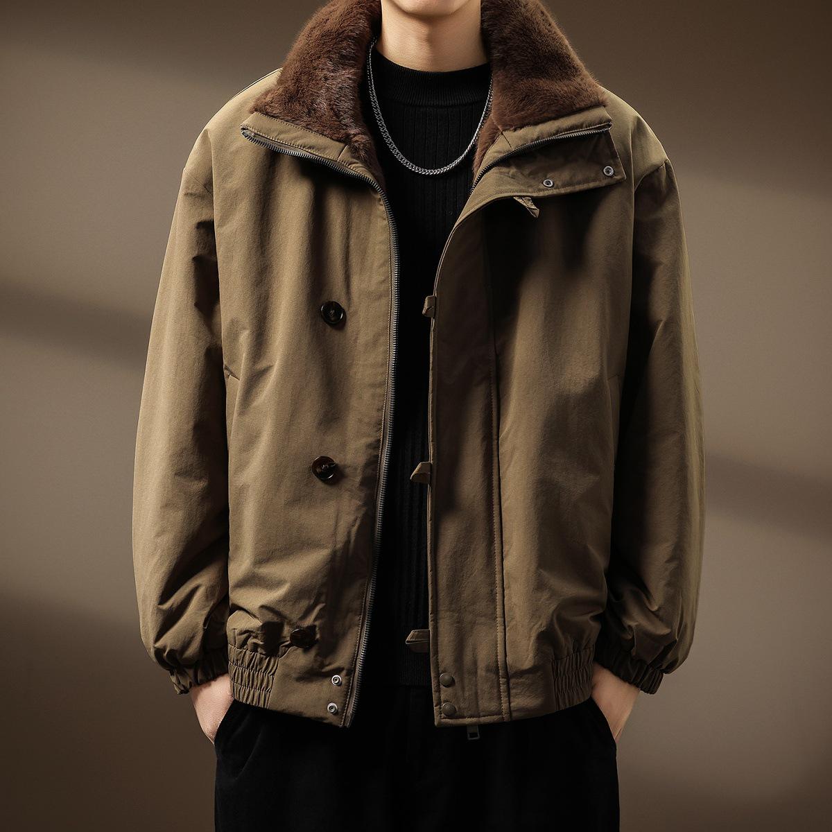 

Men s Double-Sided Retro Mountain Carved Cotton Jacket with Fur Collar M fits 110-130 jin