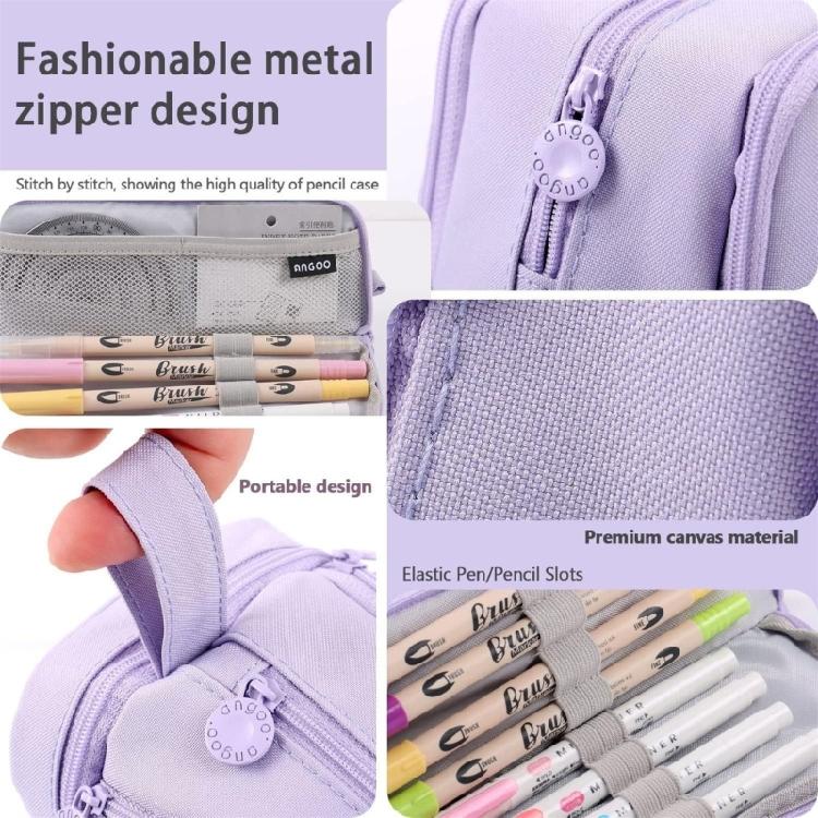 Double Layers Pencil Bag Large Capacity Pencil Case Pen Case Solid Color Pen Bag Pencil Organisers