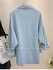 Women's Casual Loose-Fit Blue Twill Shirt Jacket - Long Sleeve, Lapel, Autumn/Winter Trendy Top