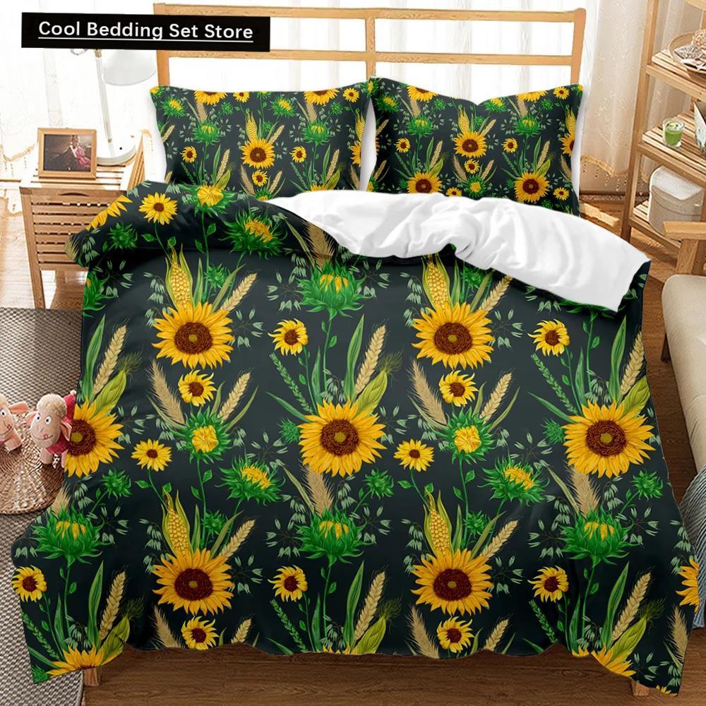 Comforter Sunflower Girly Yellow Floral Print Twin Comforter Women Blossom Flowers Polyester Bedding Set King Size