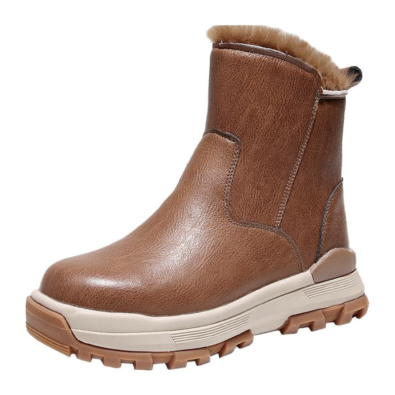Wool snow boots men's fur integrated men's shoes winter thickened warm cotton shoes high top waterproof leather boots thick sole