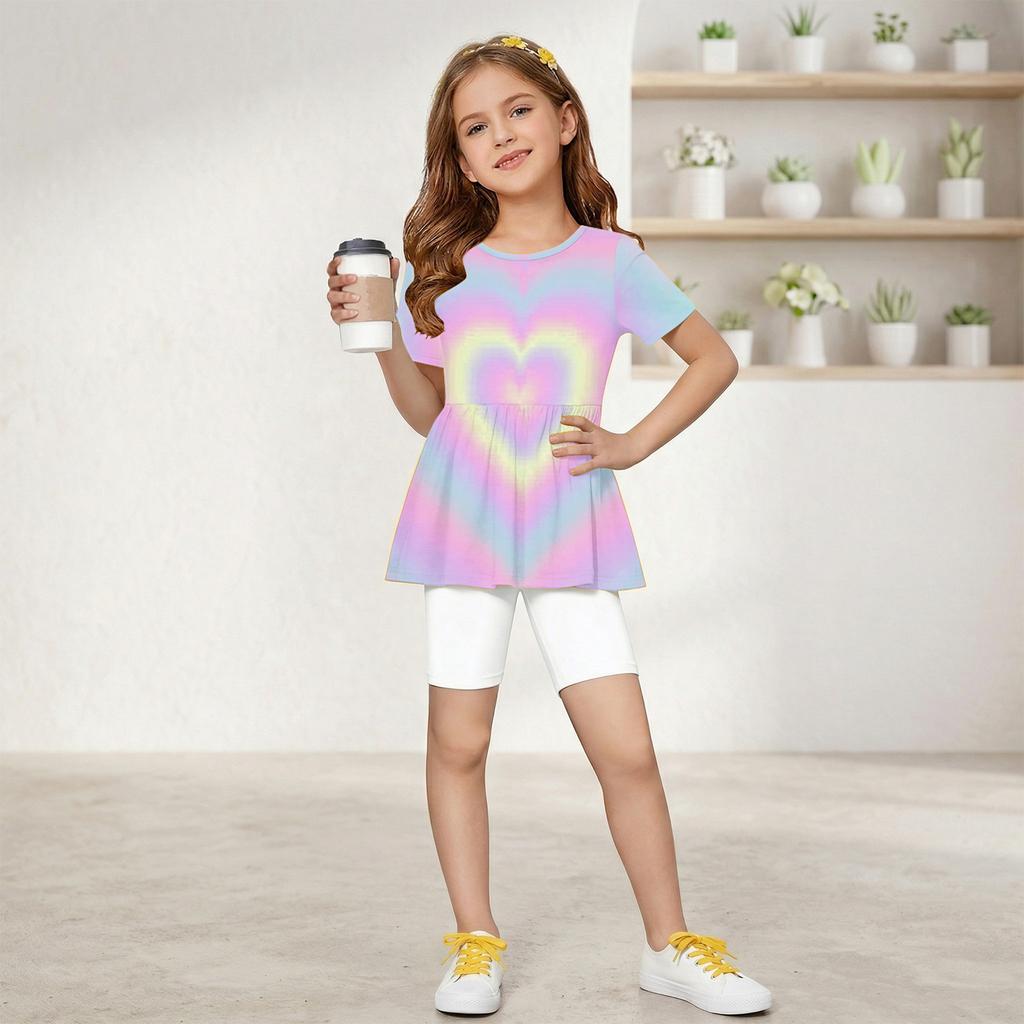 Girls Summer Outfit Short Sleeve Ruffle Hem Top and Shorts Set Lightweight Breathable Two Piece Toddler Clothes