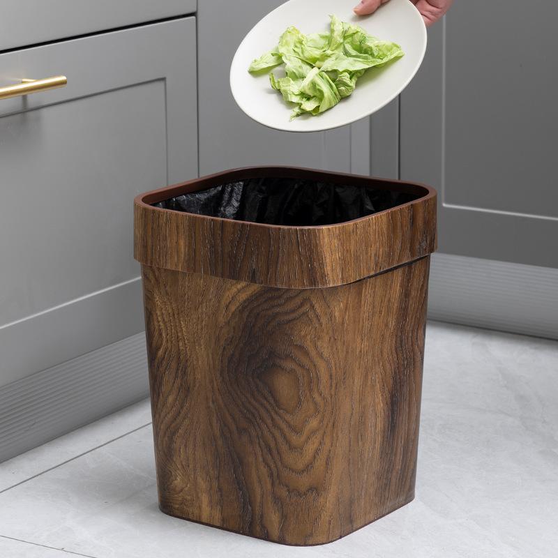 Wood Grain Retro Trash Can Home Kitchen Living Room Garbage Bin Office Toilet Paper Basket Bathroom Bedroom Supplies