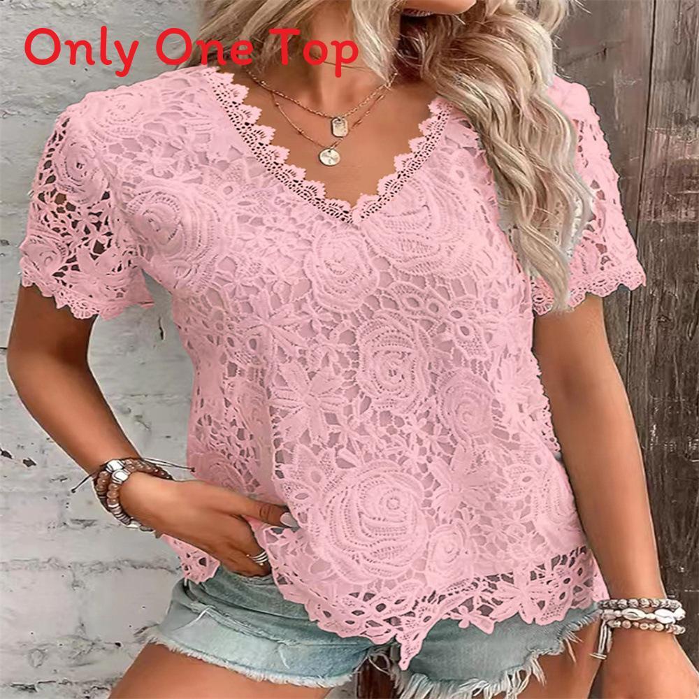 Euro Style T Shirt With Lace Trim For Women Spring Casual Fashion Top