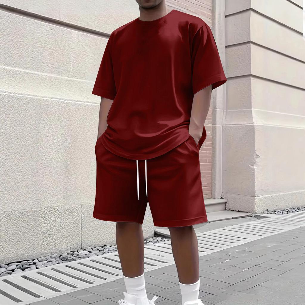 Men’s Short Sleeve Crew Neck T Shirt and Drawstring Shorts Set Relaxed Fit Two Piece Casual Outfit for Everyday Wear
