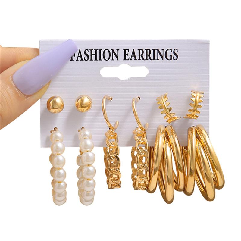 IF ME Vintage Gold Plated Earrings Set Metal  Heart Twist Geometric Hollow Hoop Earrings For Woman Fashion Jewelry Gifts