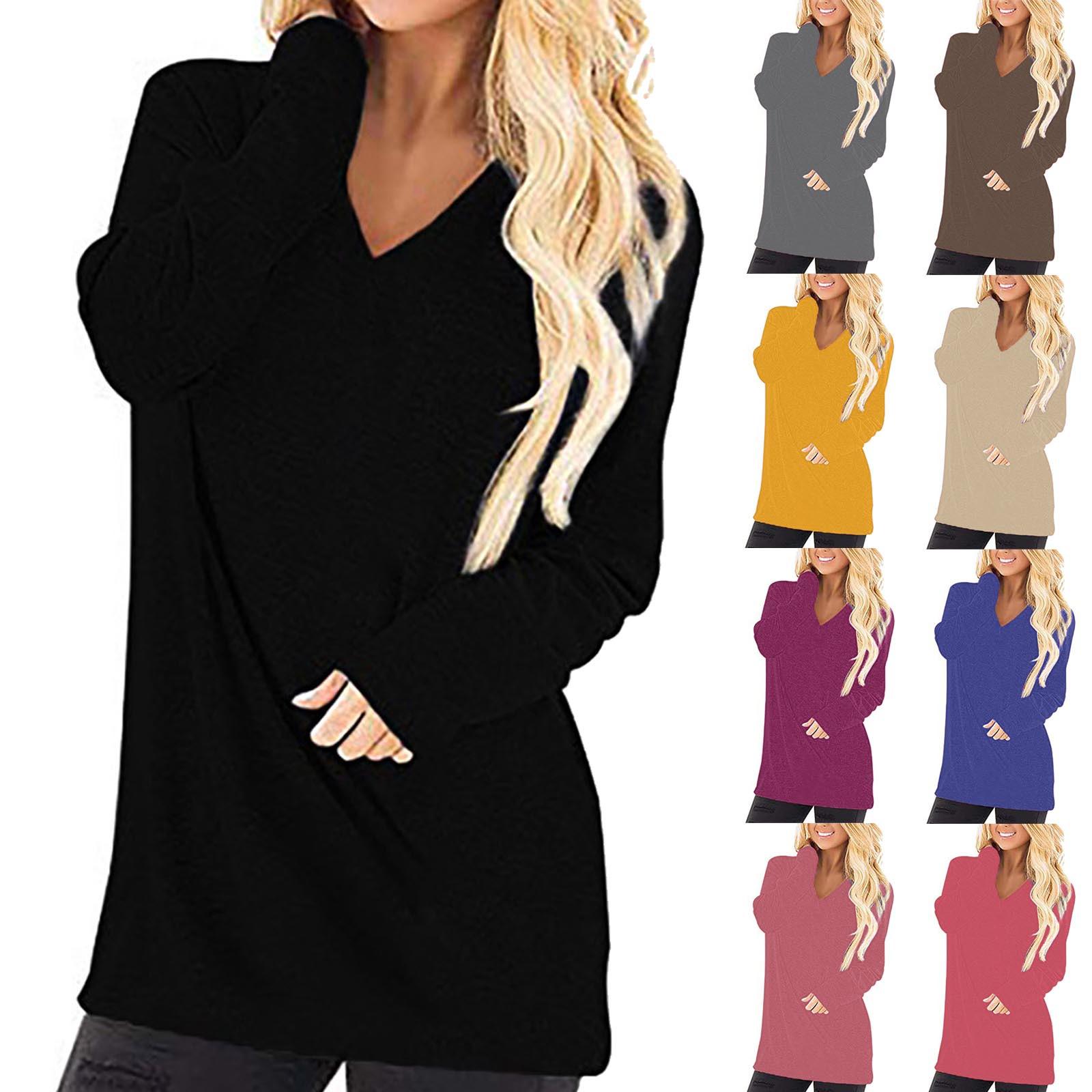 

Women s Winter Fashion Long Sleeve Loose Print Casual Deep V Neck Top Blouse