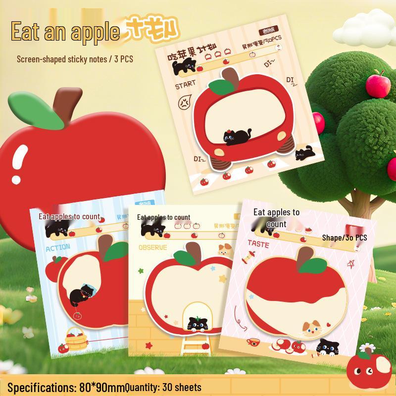 Creative Apple-Shaped Sticky Notes: High-Quality, Irregular Design, Excellent Adhesion, Perfect for Student Diaries and Office Messages.
