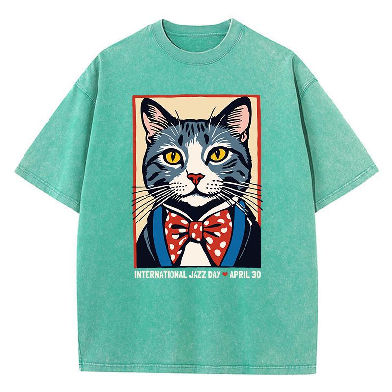 

Хлопковые женские выстиранные футболки Международный день джаза 30 апреля Футболки с принтом Поношенные с круглым вырезом Свободные топы Одежда 3XL