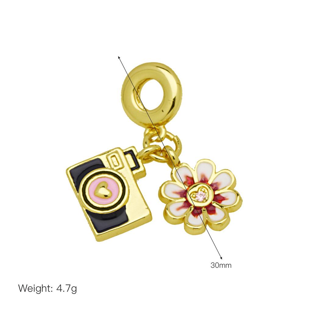 Couple Motorcycle Pizza Camera Hair Blooming Notepad Diy Panjiadora Pendant Colored Drip Oil Bracelet