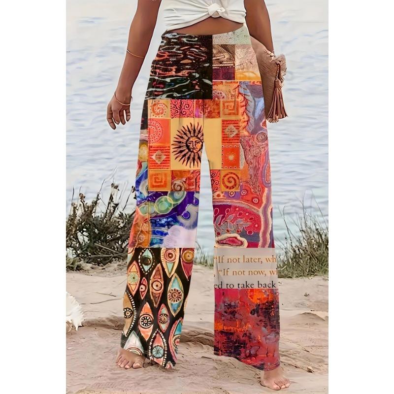 Dámské široké kalhoty s potiskem Four Seasons Casual Wide Leg Pants Rovné kalhoty