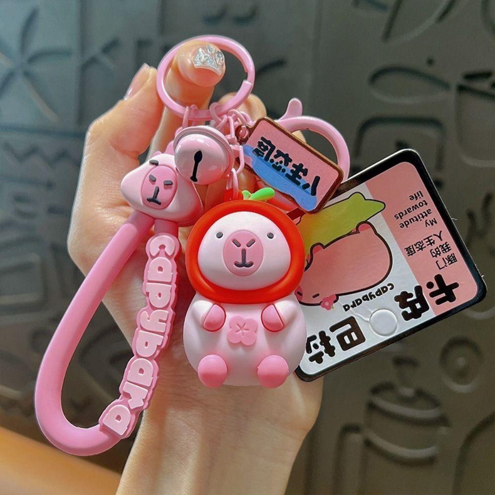 Peach Cartoon Capybara Keyring Orange Pink Capybara Keyring Fashion Pink Capybara Keychain  Kids