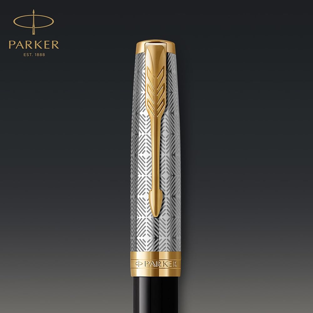 PARKER Parker Fountain Pen Sonnet Premium Metal & Black GT Fine 18K Gold Nib In Gift Box, Regular...