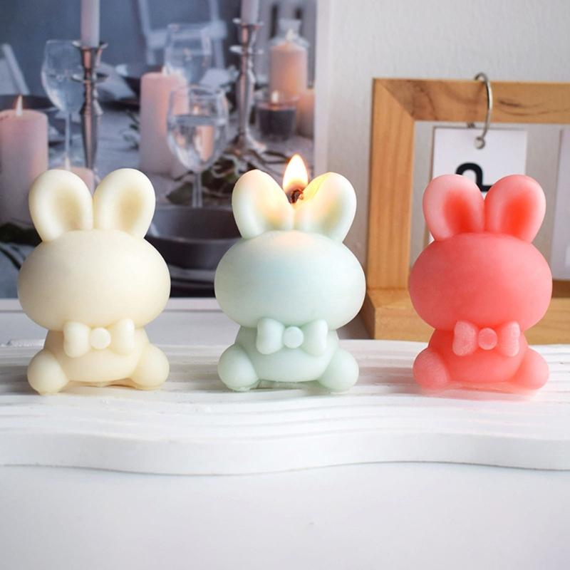 3D Easter Bunny Candle Mold Handmade Craft Gypsum Fondant Cake Decoration DIY Silicone Clay Soap Mould for Candle Making