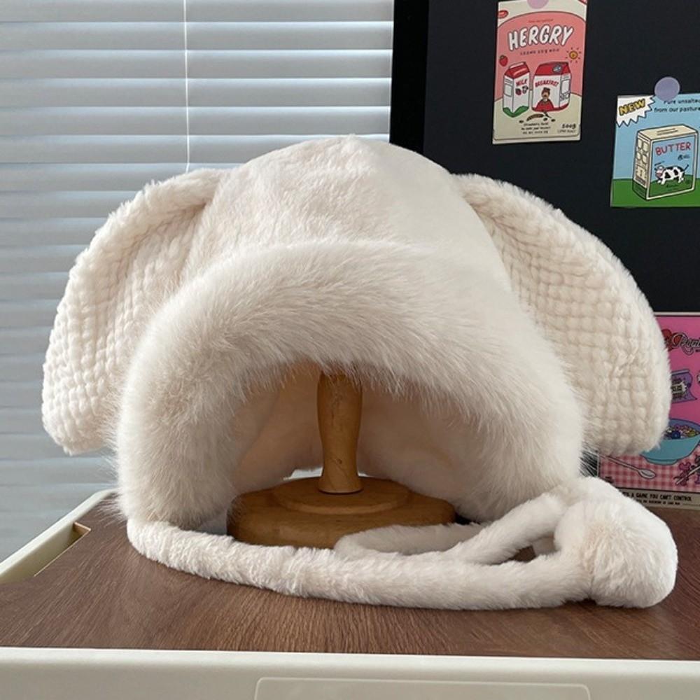 Ear Protection Plush Winter Hat Lacing Woolen Bucket Hat New Bear Ears Hat Women
