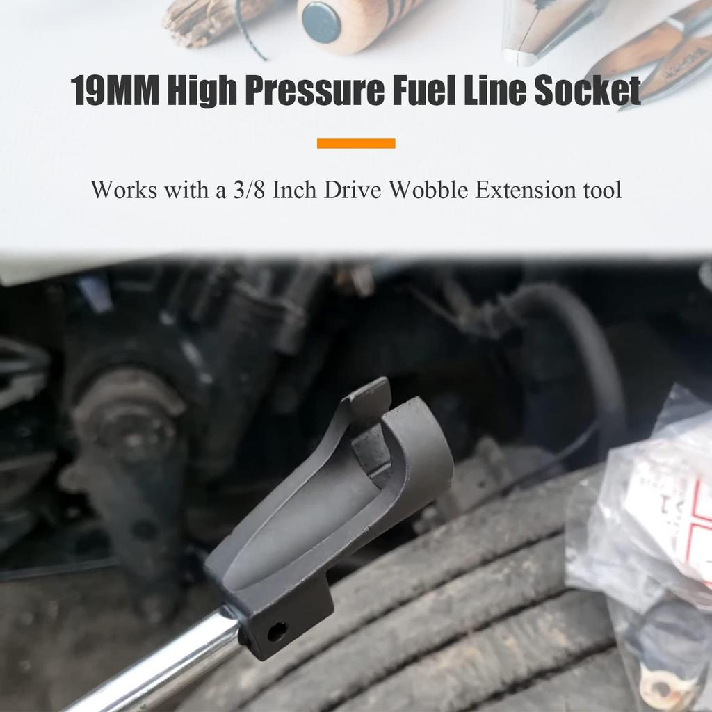 Mekar 19MM High Pressure Fuel Line Socket Compatible For Detroit Diesel DD13 DD15 DD16, Alternative To W47058090900 (3/8" Drive)