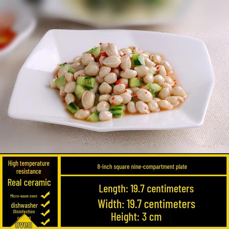 White Square Ceramic Restaurant Dinner Plate