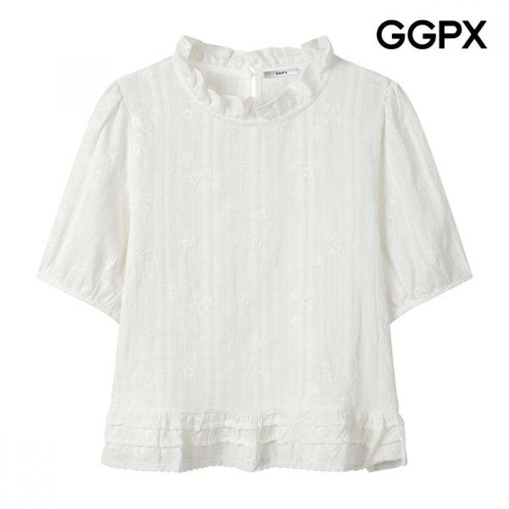 Ggpx Frill Neck Lace Short Sleeve Blouse Gq5sh004f white/F