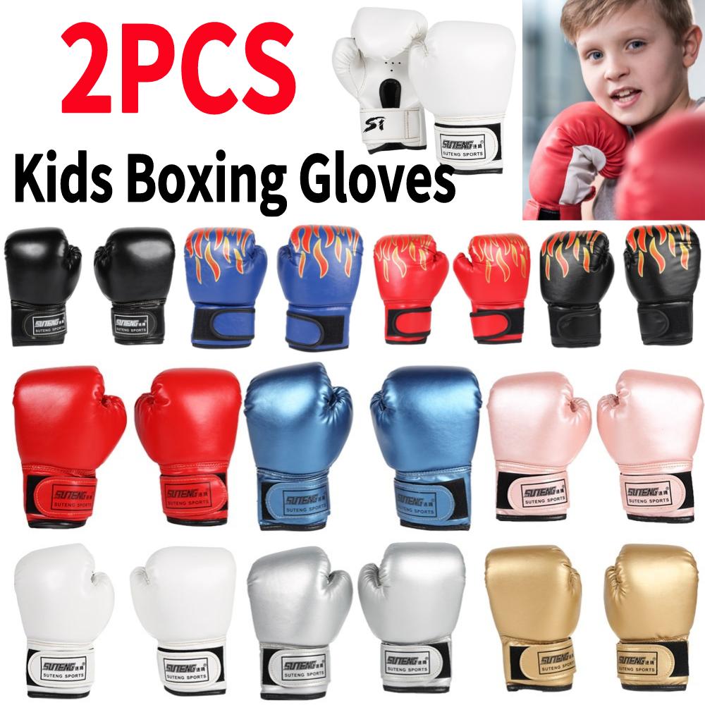 2pcs Boxing Training Fighting Gloves PU Leather Kids Breathable Muay Thai Sparring Punching Karate Kickboxing Professional Glove