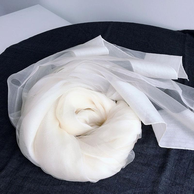 Mulberry Silk Wool Scarf Spring And Autumn Rice White Versatile Thin Shawl Plant Dye Tie-Dye Blue Dye Embryo Cloth