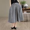 DIMANAF 2026 Summer New Plus Size Women Long Pants Cotton Vintage Loose Elastic Waist Casual Lady Bottoms Print Plaid Black