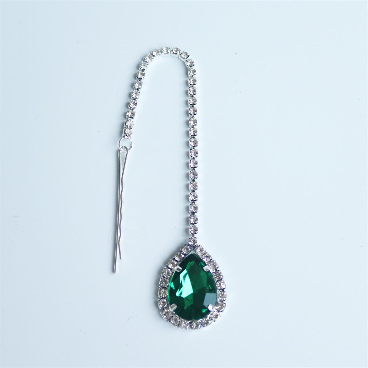 

Bohemian Water Drop Pendant Hair Chain, Exquisite Fashion Bridal Rhinestone Forehead Chain Accessories Hair Chain зелений